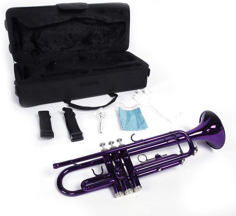 Vasitelan Brass Standard B Trumpet Instrument with Case,Gloves, for Beginner (Purple) - Image 4